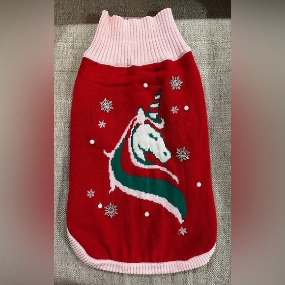 Red XL Unicorn Ugly Christmas Sweater for Dogs - Picture 1 of 2